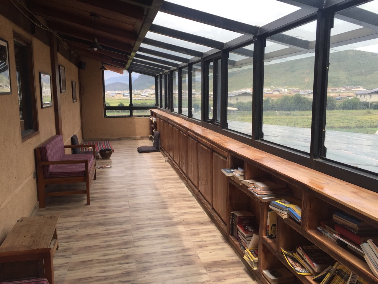 A wooden terrace overlooking the mountains